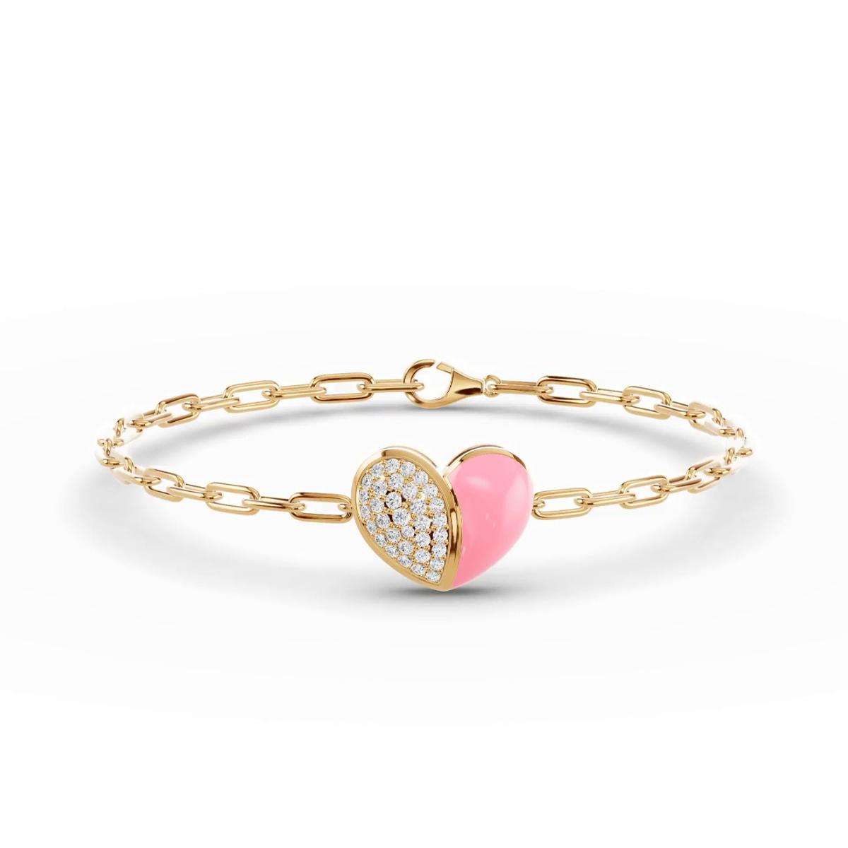 360 degree view of Amara Pink Ceramic Lab Pavé Heart Bracelet