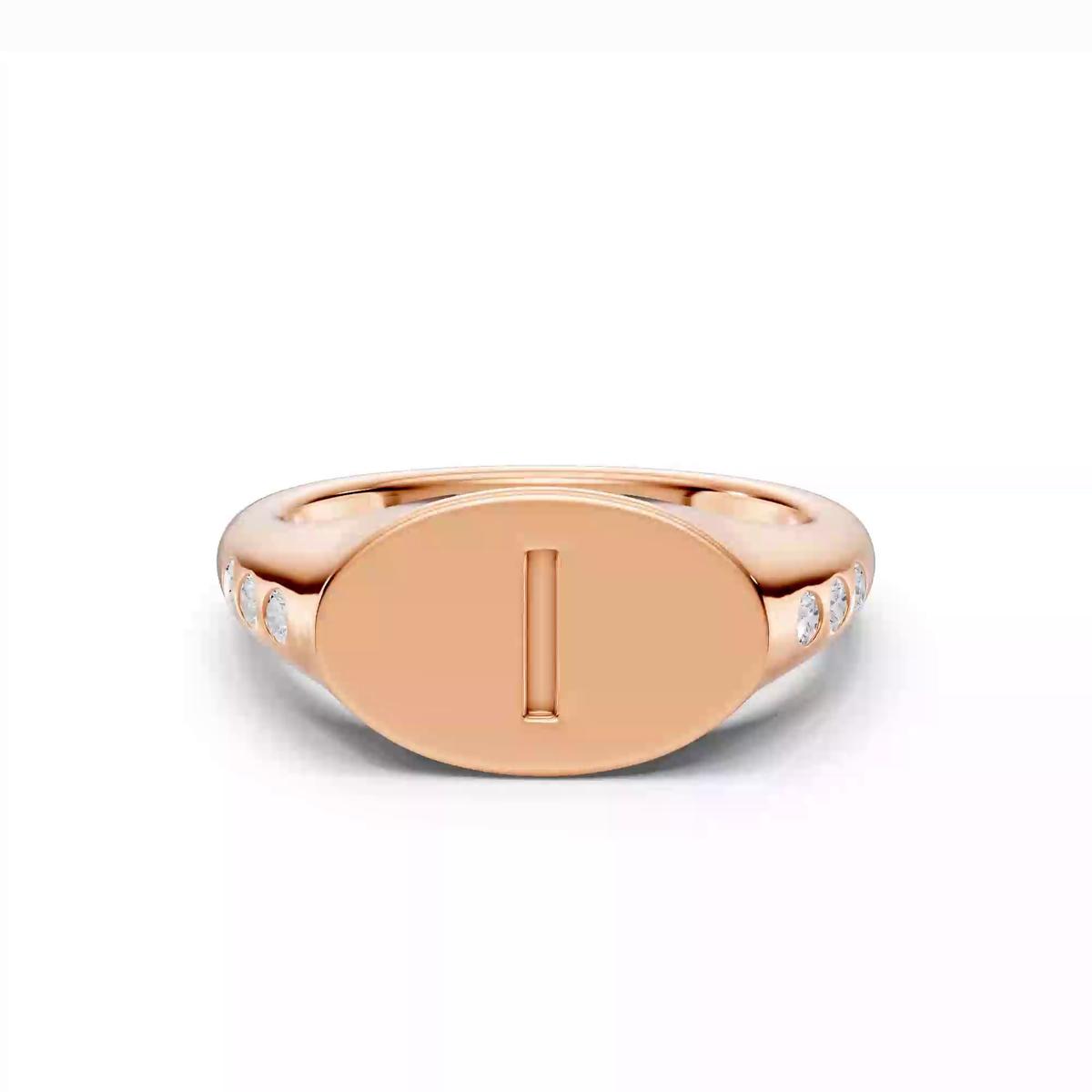 360 degree view of Initial Signet Diamond Accent Ring - I