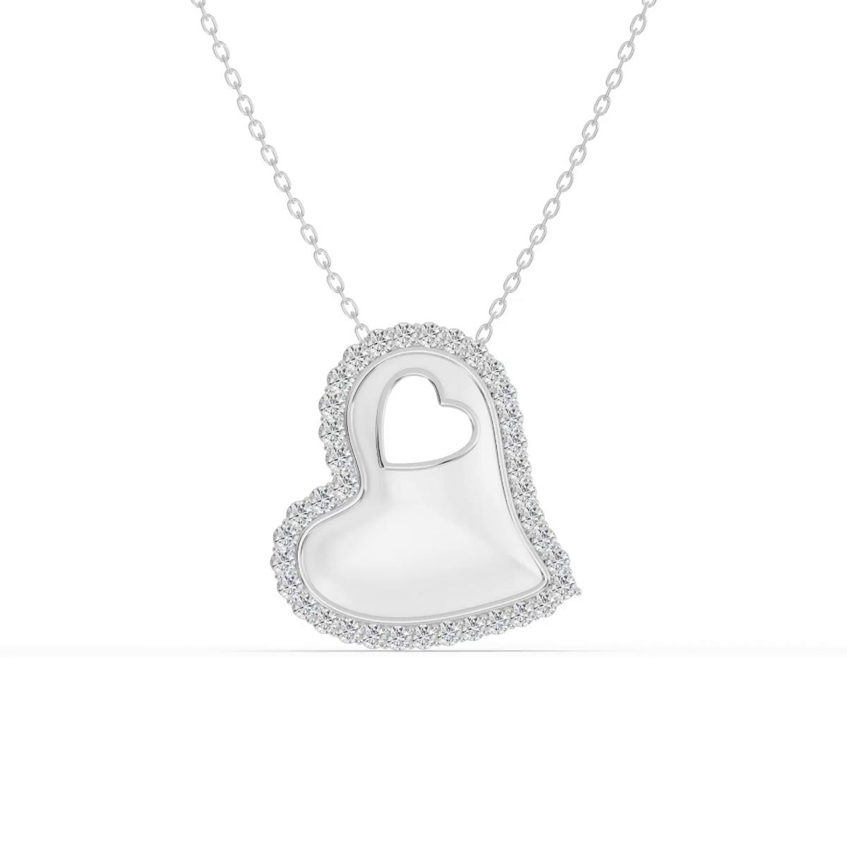 360 degree view of Cherish White Lab Pavé Heart Necklace