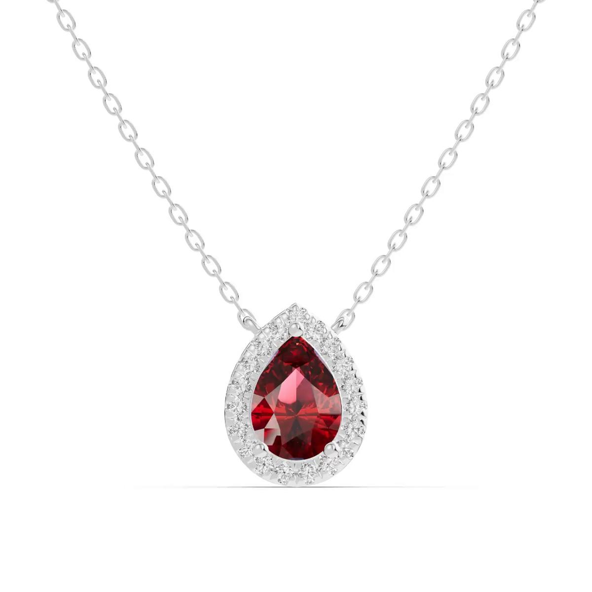 360 degree view of Pear Garnet Lab Diamond Halo Pendant