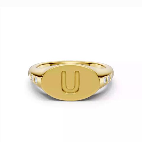 360 degree view of Initial Signet Diamond Accent Ring - U