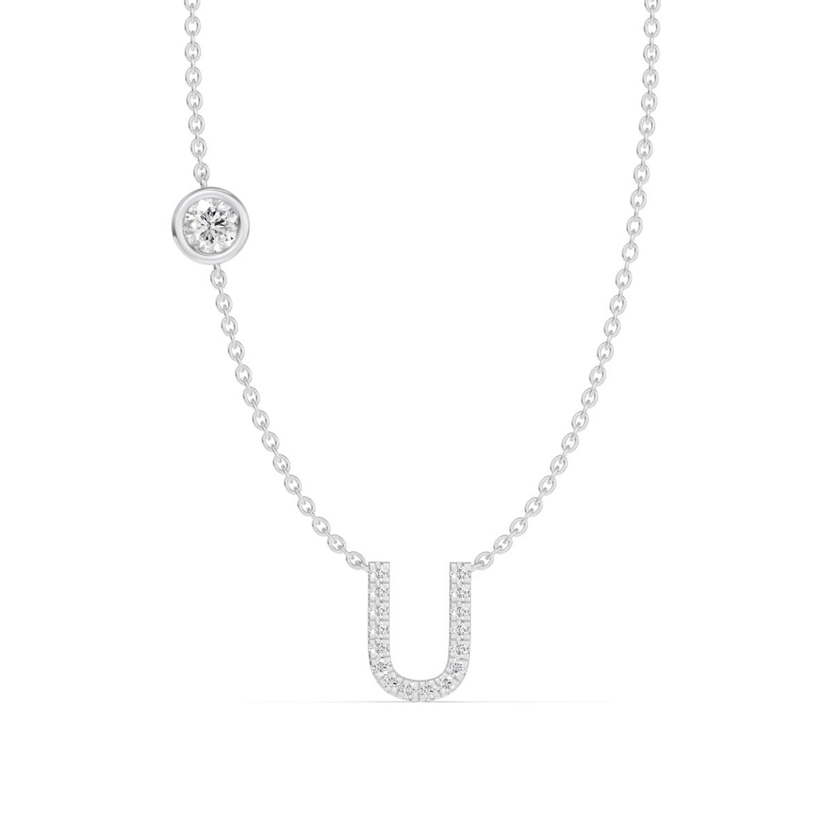 360 degree view of Bezel Diamond Pavé Initial Necklace - U