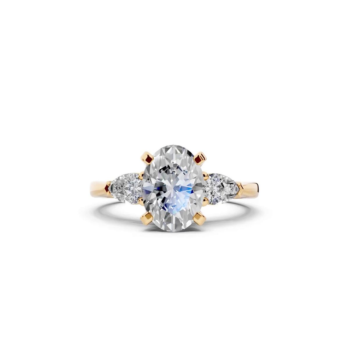 360 degree view of Madison Three-Stone Lab Pear Engagement Ring