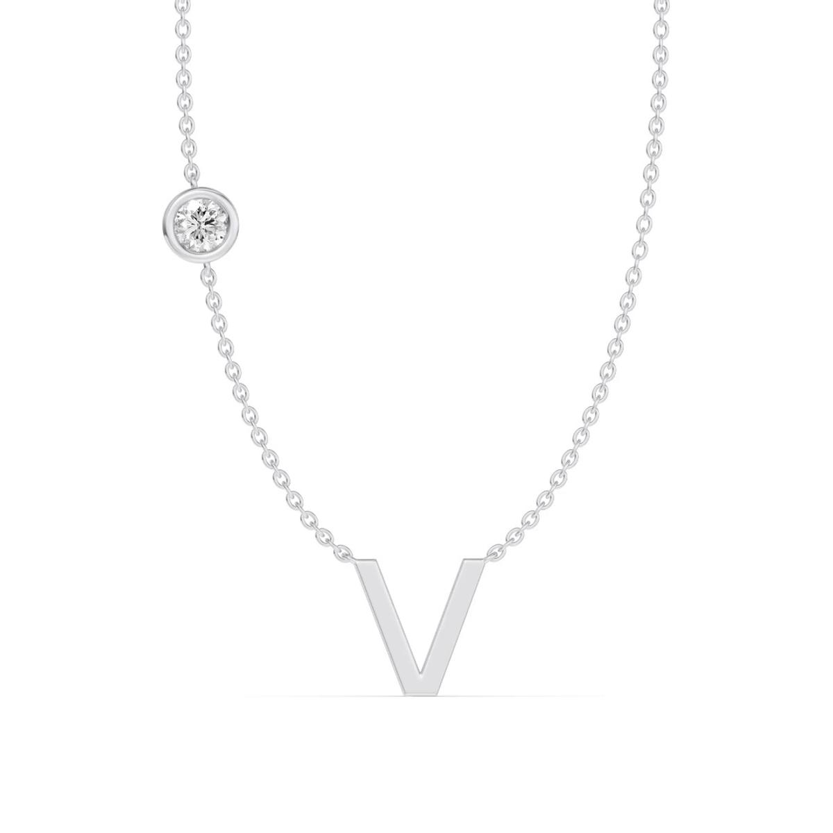 360 degree view of Bezel Lab Diamond Gold Initial Necklace - V