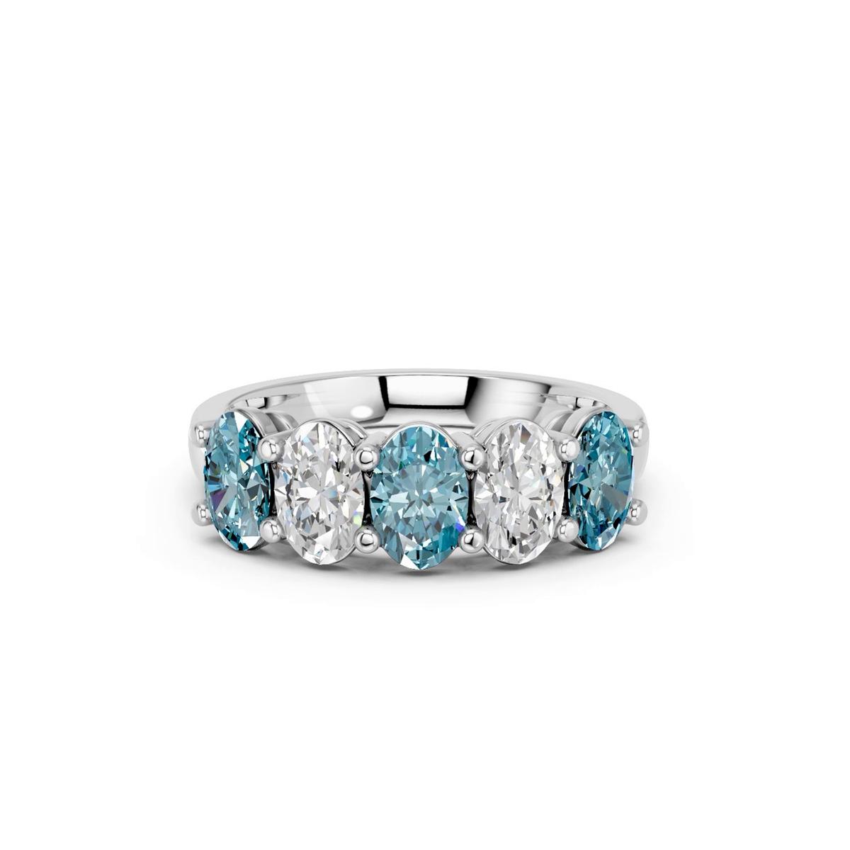 360 degree view of Blue & White Lab Diamond Five-Stone Oval Band (2 ct. tw.)