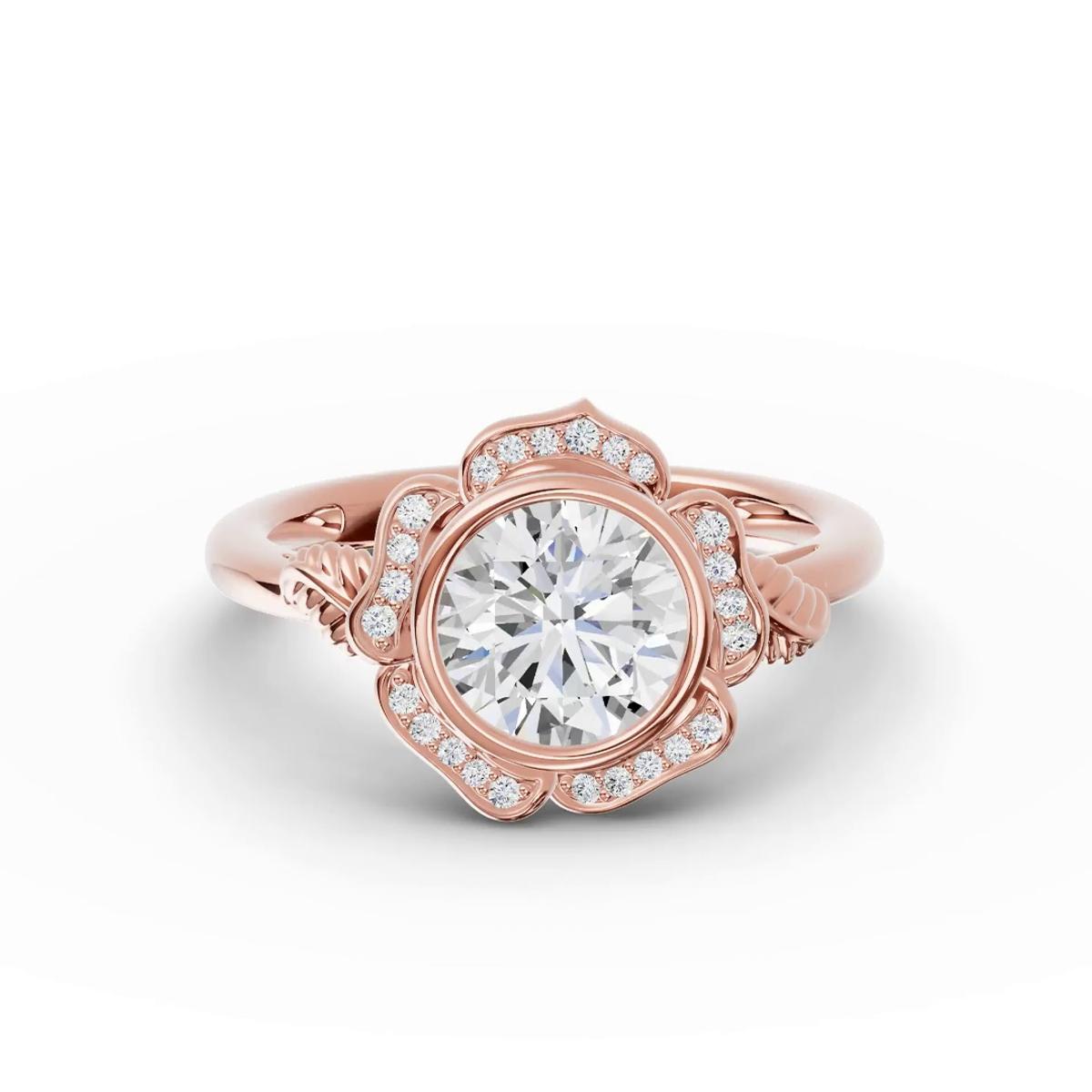 360 degree view of Rosette Bezel Halo Lab Diamond Engagement Ring