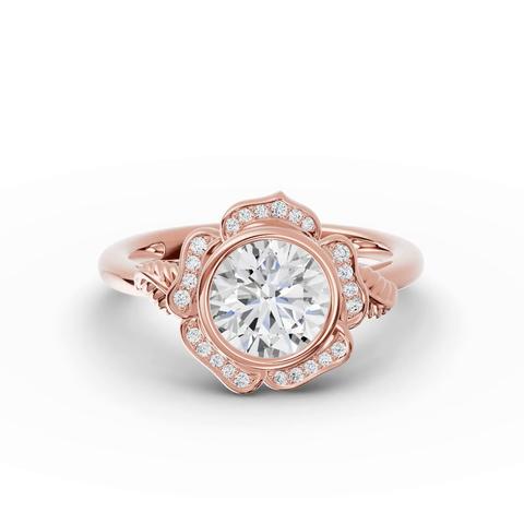 360 degree view of Rosette Bezel Halo Lab Diamond Engagement Ring