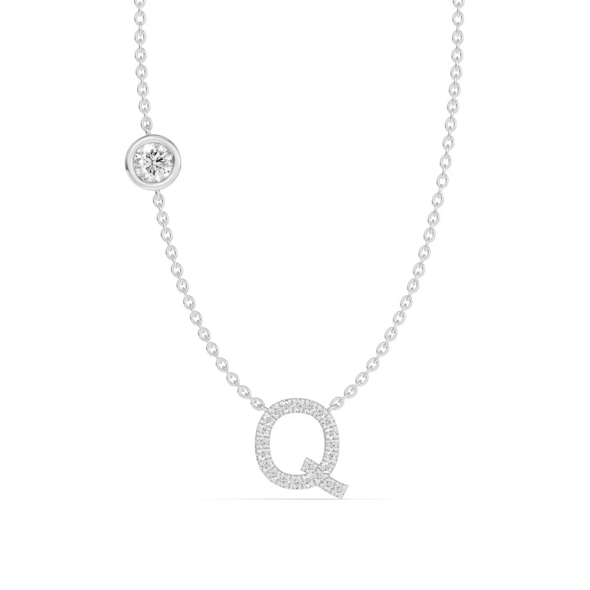 360 degree view of Bezel Lab Diamond Pavé Initial Necklace - Q