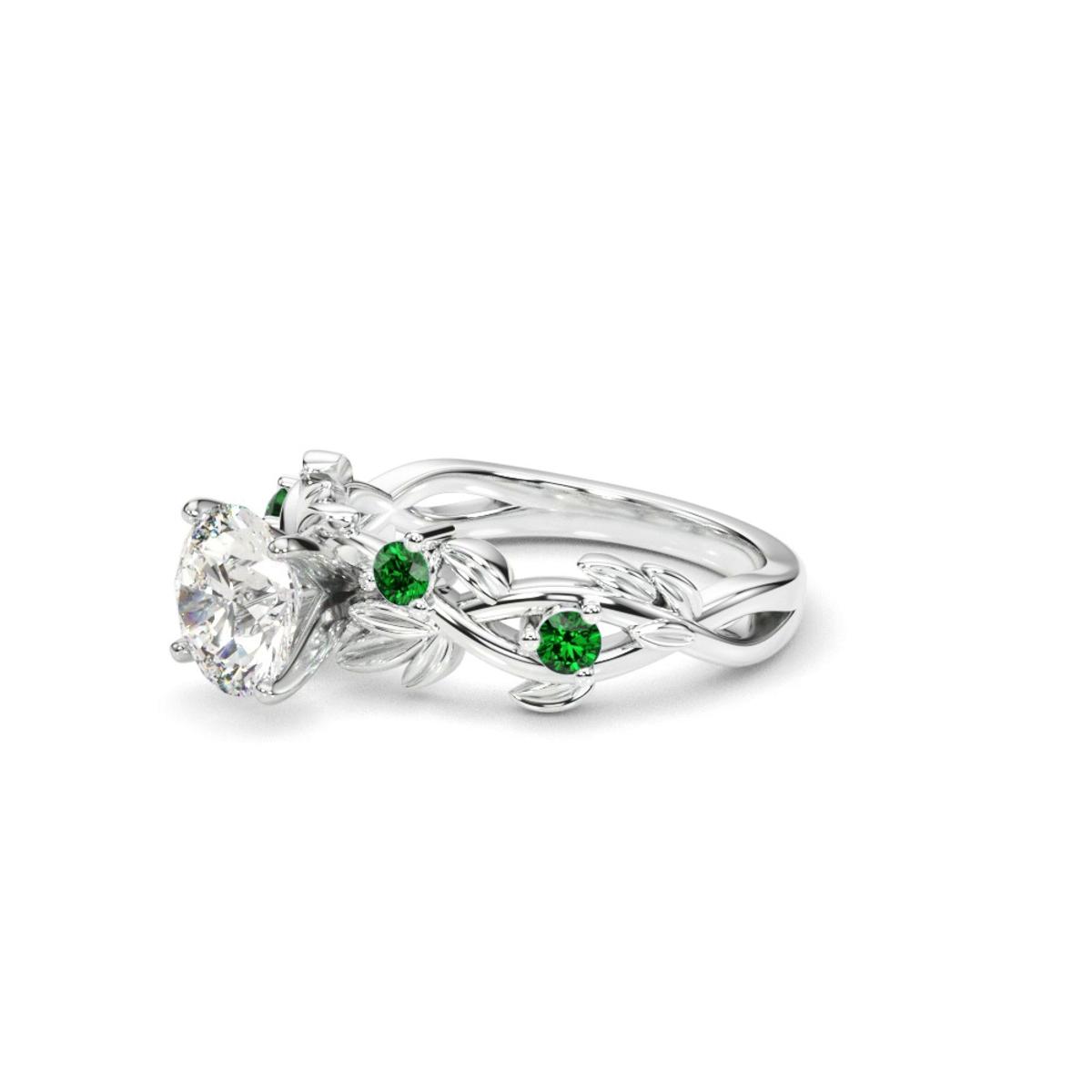 360 degree view of Flamenco Lab Emerald Twisted Vine & Leaf Engagement Ring